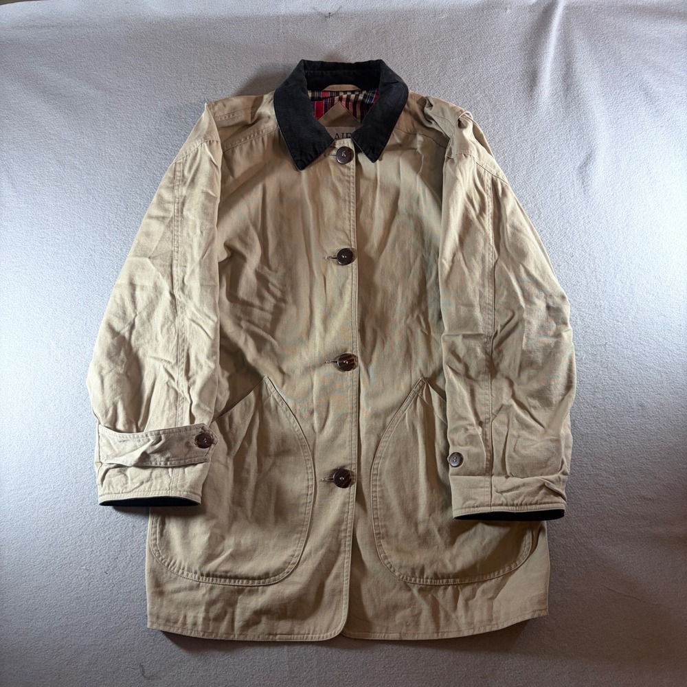 Blair Mens Tan Canvas Barn Jacket Corduroy Collar Plaid Lining Small
